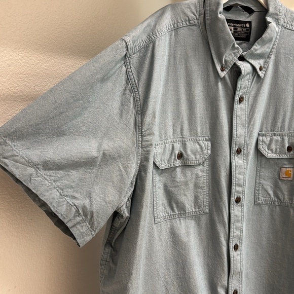 Carhartt Loose Fit Short Sleeve 100% Cotton Men’s 2XL Casual Work Shirt Lt Blue - Picture 3 of 14